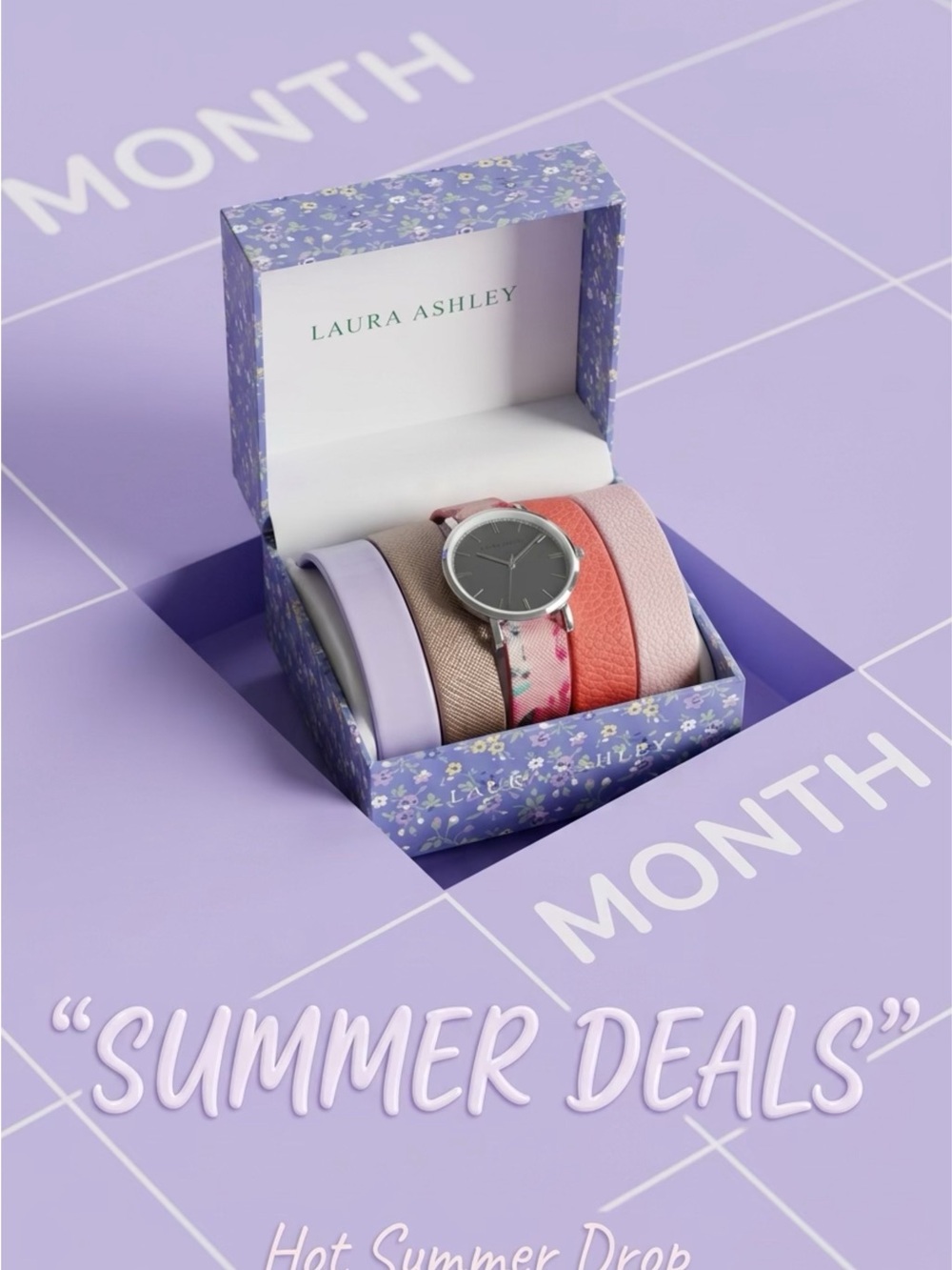 Laura Ashley Women’s Slide-Through Interchangeable Strap Watch Set